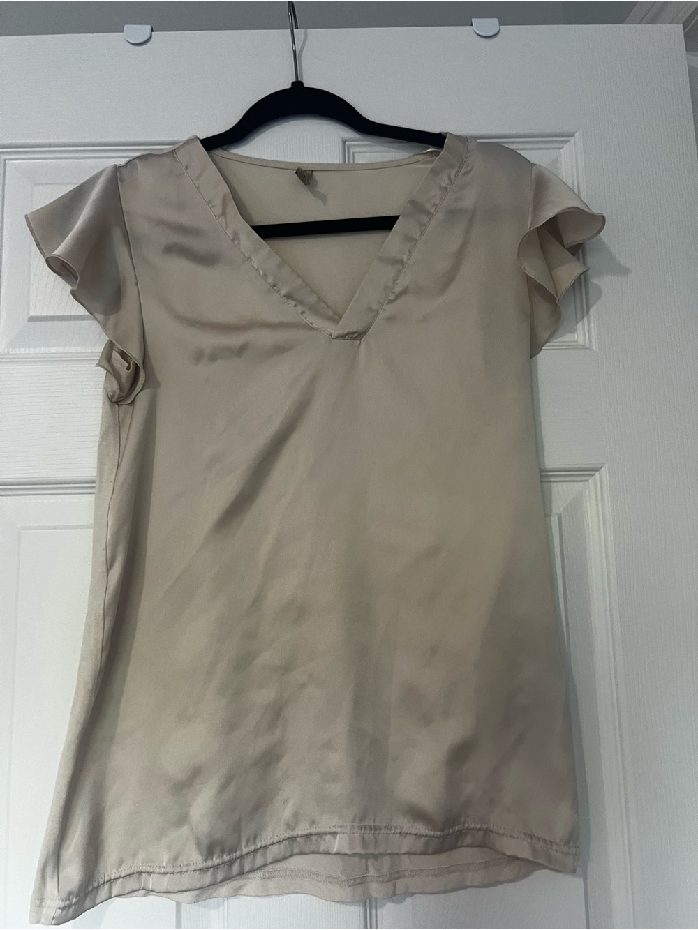 Women's V-Neck Flutter Sleeve Top - Cream